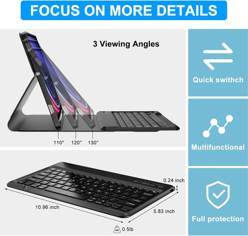 SENGBIRCH Keyboard Case for Samsung Galaxy Tab S9 FE+ 5G: Wireless Bluetooth Keyboard with Auto Sleep/Wake, Black