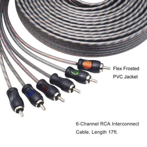 RCI617 99.99% 17ft 6-Channel RECOIL Oxygen Free Copper RCA Audio Cable, Twisted Pair with Noise Reduction