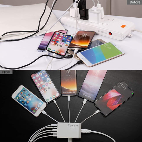 Pezin & Hulin 5 Port USB Wall Charger, 45W, Compatible with Tablet, Phone, and Cell Devices