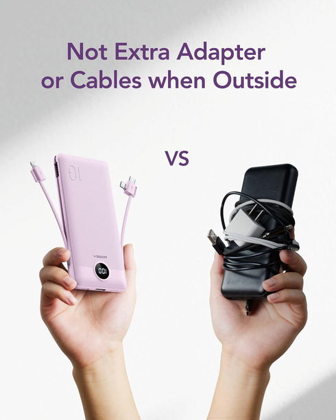 VEGER Portable Charger 10000mAh for iPhone, Built-in Cables and Wall Plug, Slim Fast Charging Power Bank - Purple