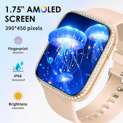 Smart Watch for Women, 1.75" AMOLED Fitness Tracker with Answer/Make Call, Heart Rate Monitor, IP68 Waterproof