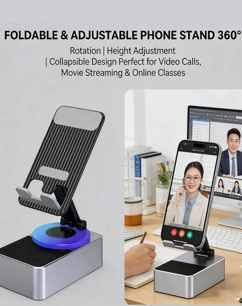 SDYIUXB 3-in-1 360 Bluetooth Audio Power Bank Bracket, Phone Stand with Wireless Bluetooth Speaker, Rotating Foldable