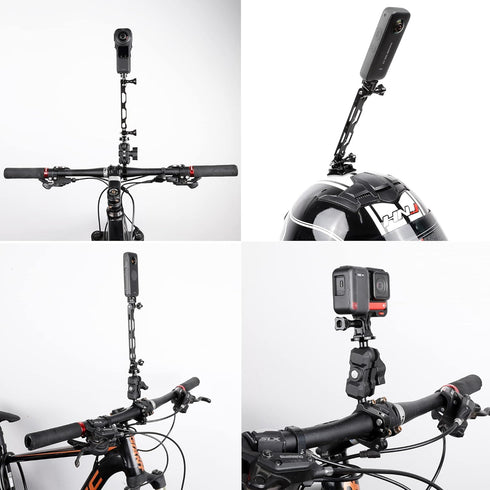 Motorcycle Bike Handlebar Helmet Mount Bundle for Insta360 X4, GO 3, X3, X2, ONE RS, GoPro 12/11/10/9/8/7/6/5