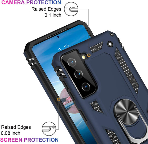 IKAZZ Galaxy S21 Case, Military Grade Shockproof Heavy Duty Protective Cover with Magnetic Kickstand, Blue