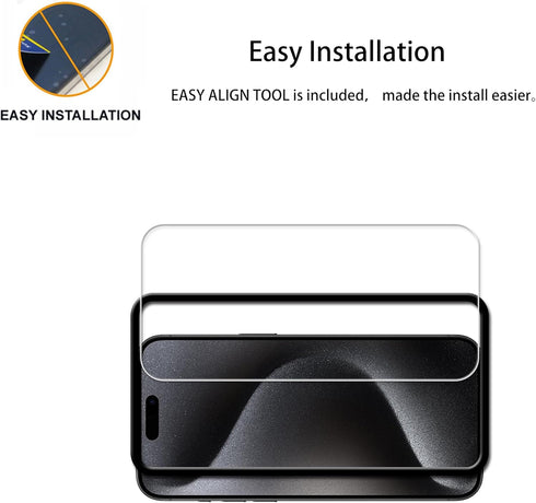 Easy Alignment Frame for iPhone 15 Pro Max Tempered Glass Screen Protector Film, 3-Pack