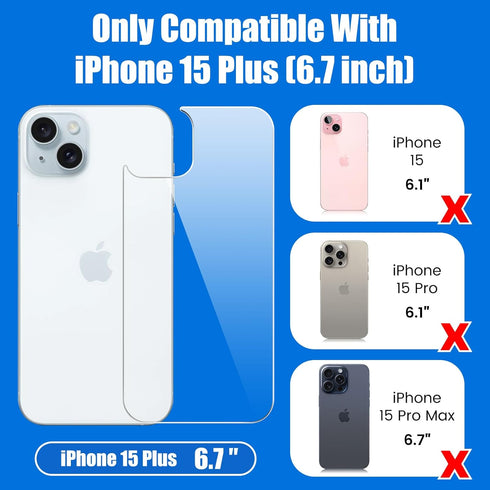 iPhone 15 Plus Back Screen Protector 2 Pack, Tempered Glass, Anti-Scratch, Bare-Phone Touch, 6.7 inch.