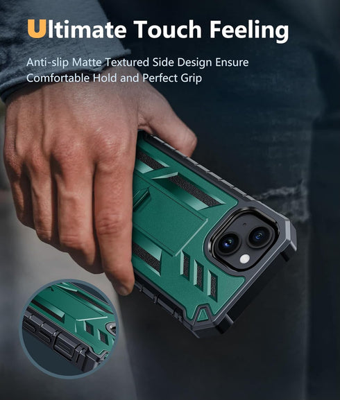FNTCASE Military Grade Shockproof Full Protection Phone Case for iPhone 15, Dual Layer Matte Textured 6.1 Inch Green