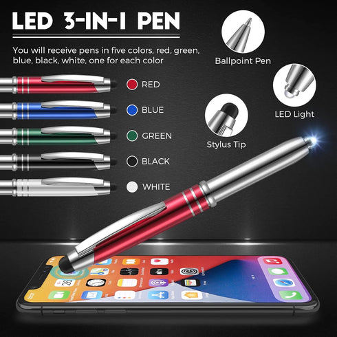 5 Pieces Stylus Pen for Touchscreen Devices, Multi-Function Capacitive Pen with LED Flashlight and Ballpoint