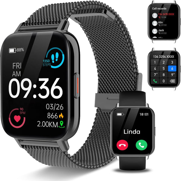 Smart Watch for Men Women, 1.85" IP68 Waterproof Smartwatch, Fitness Tracker with Heart Rate/Sleep Monitor, Black