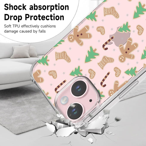 Gingerbread Man Pattern Clear Phone Case for iPhone 15, Soft TPU Slim Shockproof Cover for Boys & Girls, 6.1 Inch