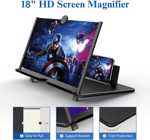 18" Screen Magnifier, 3D HD Mobile Phone Magnifying Projector Screen for Movies, Videos, Gaming