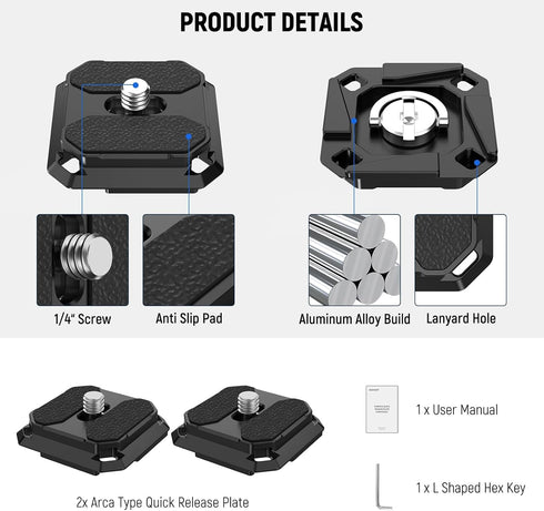 NEEWER Quick Release Plate 38mm Square Arca Type QR Camera Mount Plate for Peak Design Capture V3