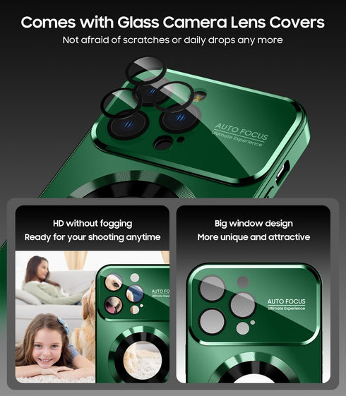 Magnetic for iPhone 12 Pro Max Case, Compatible with MagSafe, Built-in Camera Lens Protector, Logo View, Military Grade Drop Proof Phone Case Cover, Green
