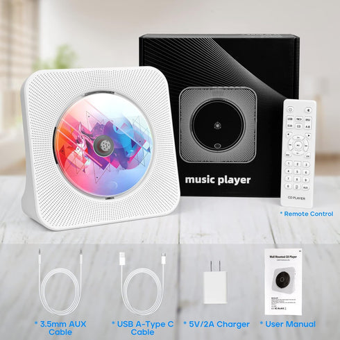 ROADOM Desktop CD Player with Bluetooth, Hi-Fi Stereo Sound, Remote Control, Supports CD/Bluetooth/FM Radio