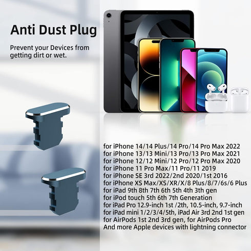 2 Pack Anti Dust Plugs for iPhone - 8 Pin Dust Cover with Mini Storage Box for iPhone Models