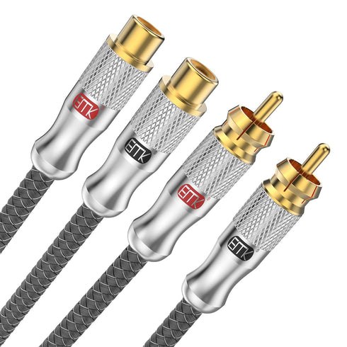 EMK 2RCA Extension Cable, 2RCA Male to 2RCA Female Extension Cord, Gold
