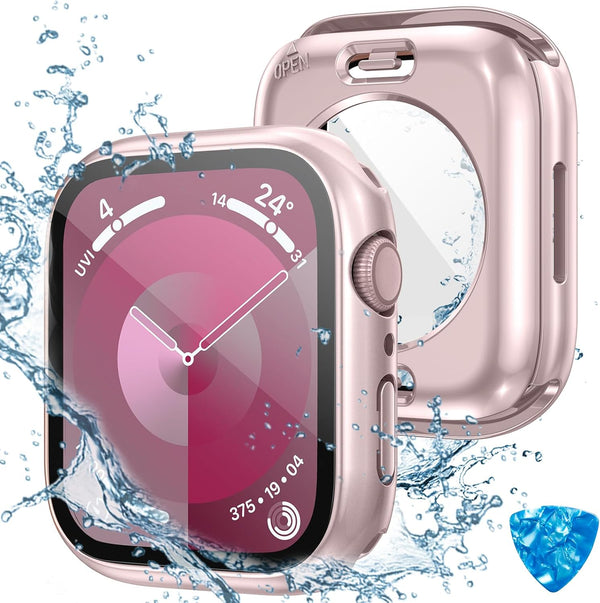 Tensea 2 in 1 Waterproof Apple Watch Screen Protector Case, iWatch Protective PC Face Cover with Tempered Glass