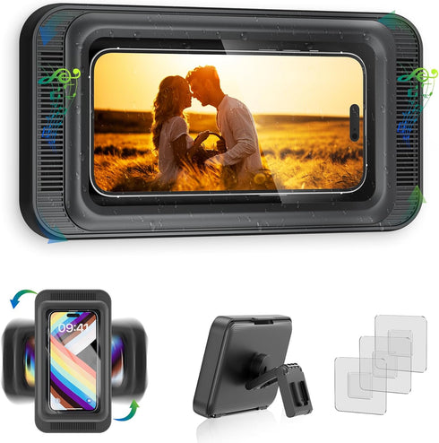 TOCHIO Upgraded Shower Phone Mount Waterproof with Speaker Hole Touch Screen Shower Phone