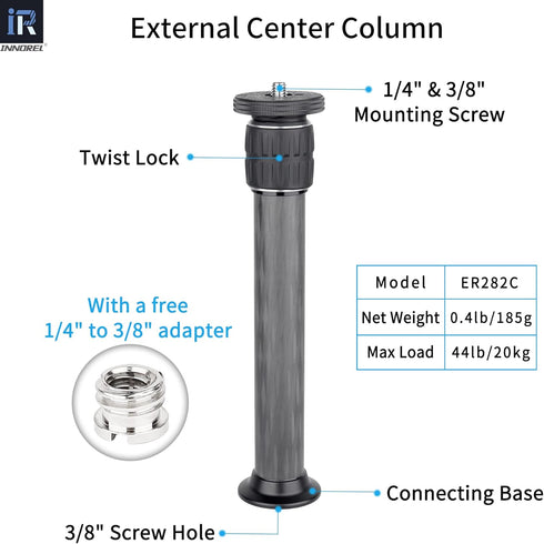 INNOREL ER282C Universal Carbon Fiber Tripod with 10 Layers, Center Column Extension for DSLR Cameras