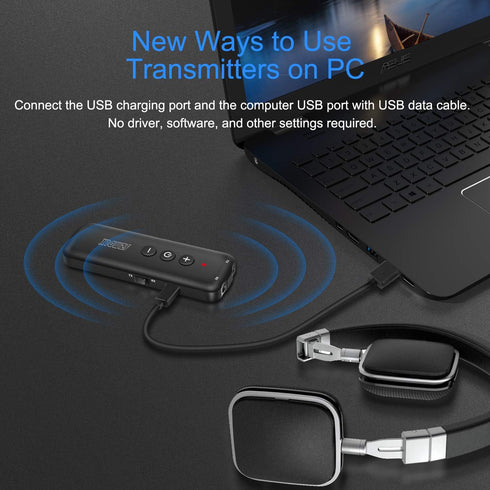 Bluetooth 5.0 Transmitter 3 in 1, Wireless Receiver Adapter with 3.5mm AUX Stereo Output for TV, PC, Car, Headset,