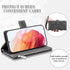 Asuwish Wallet Case for Samsung Galaxy S21 5G - 6.2" Flip Cover, Tempered Glass, Wrist Strap, Mandala Flower, Grey.