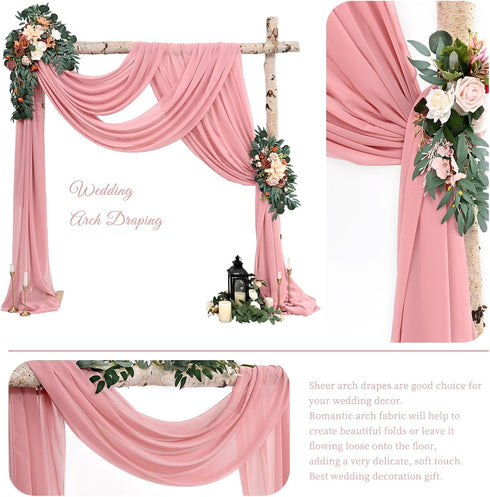 Wedding Arch Draping Fabric - 8 Panels 28" x 20ft Dusty Rose Chiffon Drapes for Ceremony and Reception Decorations