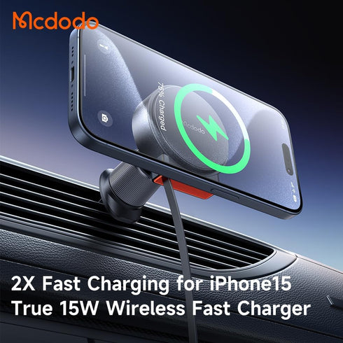 mcdodo 15W MagSafe Car Mount Charger with Type-C Extendable Cable, Wireless Magnetic Phone Holder for Automobile Vent