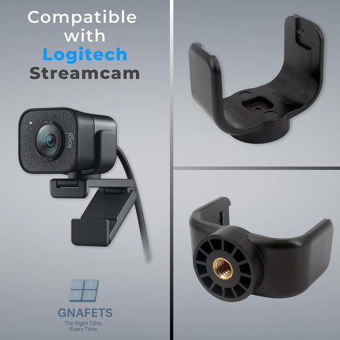 GNAFETS Webcam Holder, Durable, Tight Grip, Stable Mount - Compatible with Logitech StreamCam, Black and White (Black)