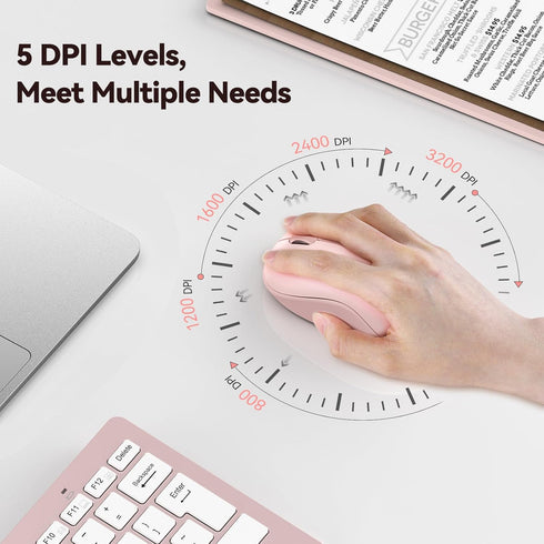 TECKNET Wireless Mouse for Laptop, 2.4G Silent Mouse, Small Portable Computer Mouse, 5 DPI Levels, Pink