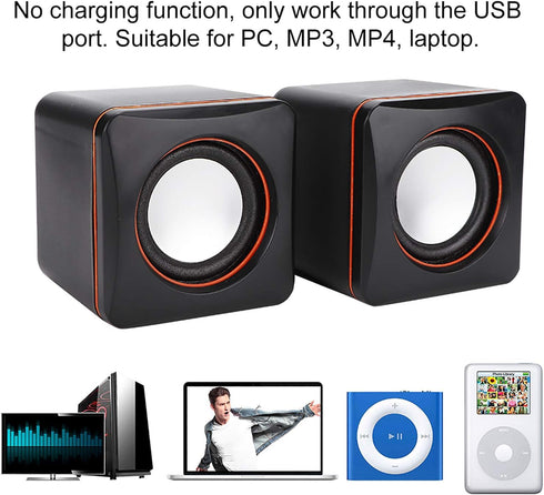 Mini USB Stereo Computer Speaker, 3.5mm Jack Wired Speaker for Desktop Laptop PC, Compact USB Charging