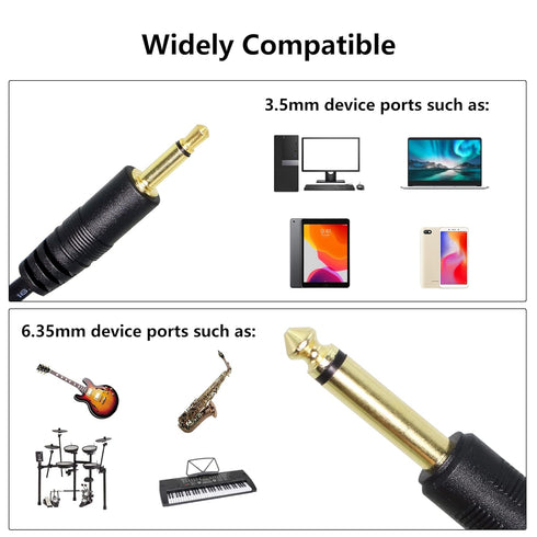 RIIEYOCA 1/8" to 1/4" TS Cable, Gold Plated 3.5mm Mono Male to 6.35mm Mono Male Audio Cable for Amplifier, Speaker,