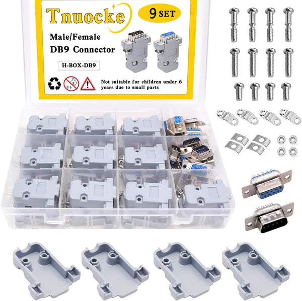 18Pack DB9 Connector Adapter Kit, 9 Pin D-SUB Male/Female Solder Cup Connectors, Lightweight Gray