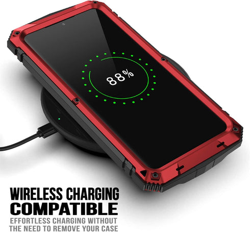 Samsung Galaxy S21 Case Compatible, Heavy Duty Aluminum Metal Waterproof Shockproof Protector Cover Hard Case (Red)