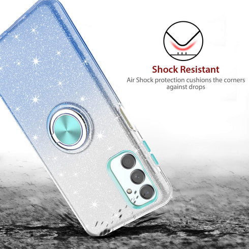 TJS Galaxy A13 5G Case, Galaxy A04S Case with Tempered Glass Screen Protector, Metal Ring Magnetic Support Kickstand