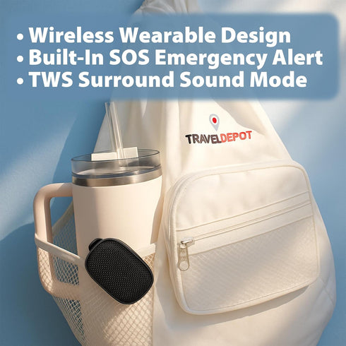 Travel Depot Wearable Bluetooth Speaker,Clip On Bluetooth Speaker w/Microphone, Portable Waterproof Wireless Speaker