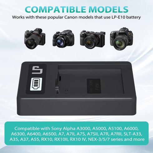 NP-FW50 Battery Charger, LCD Dual Charger Compatible with Sony Alpha A6000, A6400, A6100, A6300, A6500, A5100, A7, A7 II, A7R, A7R II, A7R2, A7S, A7S II, A7S2, A5000, A3000, RX10, NEX-3/5/7 Series