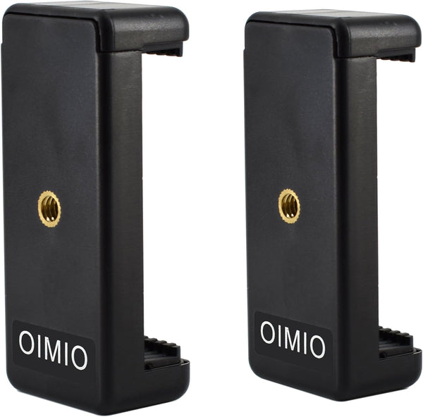 Universal Cell Phone Tripod Mount Adapter, OIMIO Phone Holder Clip for Monopod, Selfie Stick & More (2 Pack)