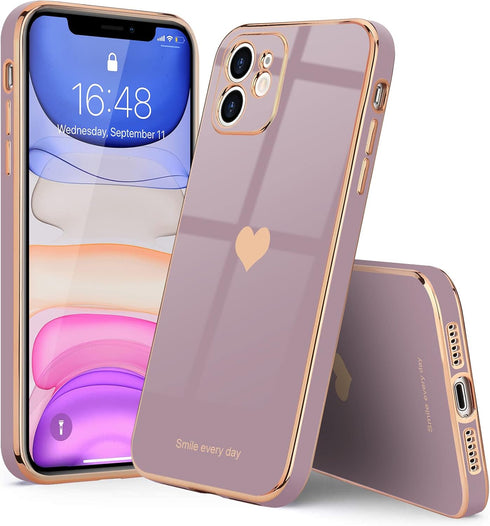 Teageo iPhone 11 Case for Women - Cute Love-Heart Bling, Soft Silicone, Full Camera Protection, Shockproof, Lavender.