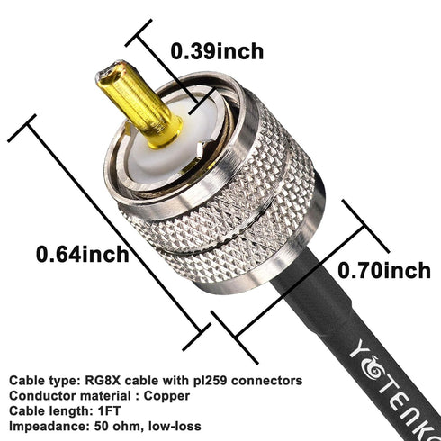 RG8x Coaxial Cable, 3 Pack 1ft Jumper CB Coax Cable with PL259 Male UHF Connector for CB HAM Radio