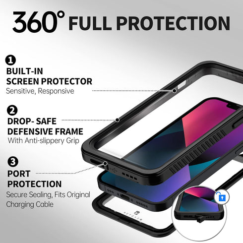 BEASTEK iPhone 13 Waterproof Case, FSN Series Full Body Protection Heavy Duty Shockproof Cover with Screen Protector