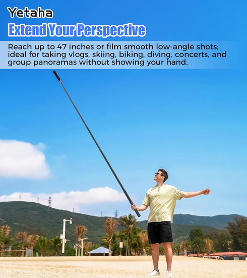 Yetaha 47.2" (120cm) Insta360 X5/X4/X3, 1311, Invisible Selfie Stick, Extended Monopod Pole Compatible for GoPro Hero