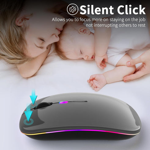 Wireless Bluetooth Mouse, Rechargeable LED Dual Mode Mouse (Bluetooth 5.2 and USB Receiver) Portable Silent Mouse,for Laptop/Desktop/Tablet(Grey)