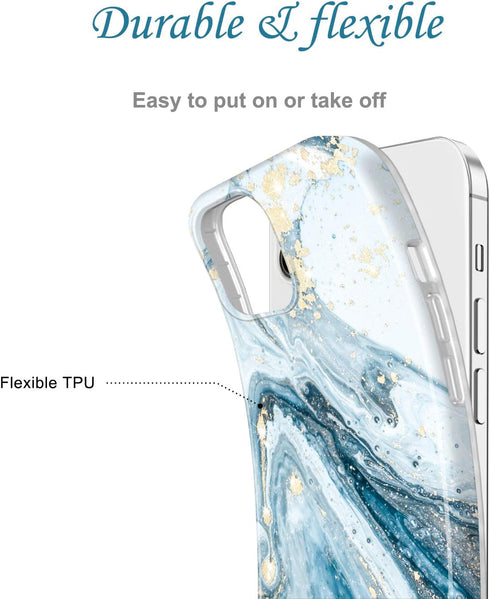 JIAXIUFEN Gold Sparkle Glitter Case for iPhone 12 and 12 Pro, Slim Shockproof TPU Soft Rubber Cover (6.1 inch, Blue)