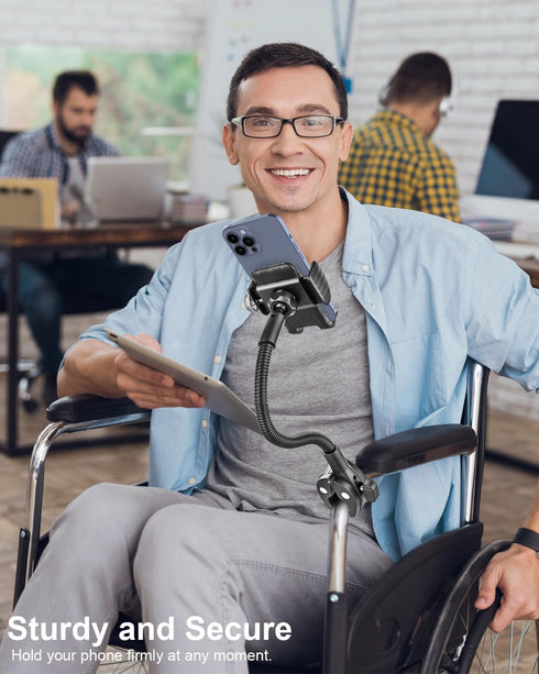 woleyi 17 16 15 14 13 12 S25, 4.7 7" Gooseneck Phone Holder for Wheelchair, Stroller, Golf Cart, Boat, Mic Stand