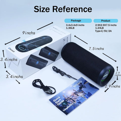 Portable Wireless Bluetooth Speaker, IPX7 Waterproof, 25W Loud Stereo Sound, Built-in Mic, 16H Playtime with Lights