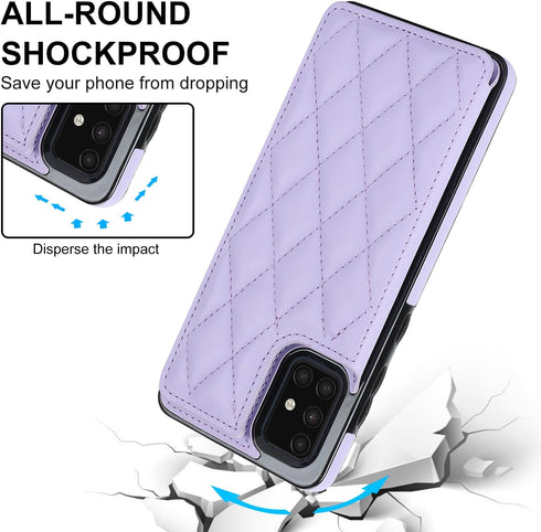 Asuwish Samsung Galaxy A71 5G Wallet Cover, Purple with Tempered Glass Screen Protector and Leather RFID Credit Card