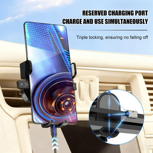 SWPHRT 360 Car Phone Holder, Rotatable Stable Vehicle Air Vent Mobile Phone Mount with Hook Clip, Hands-Free Automotive