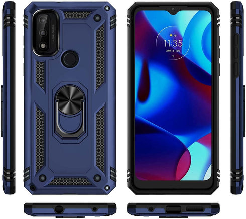 for Moto G Pure Case with HD Screen Protector, Military Grade Ring Car Mount Kickstand Hybrid Hard Soft TPU (Blue)