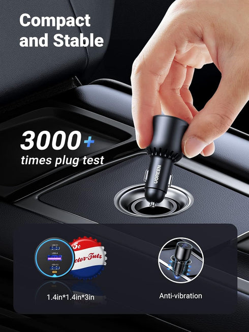 UGREEN 130W USB C Car Charger, PD 100W + PD 30W Type C Adapter, Fast Charging Compatible with iPhone 16, Galaxy S24,