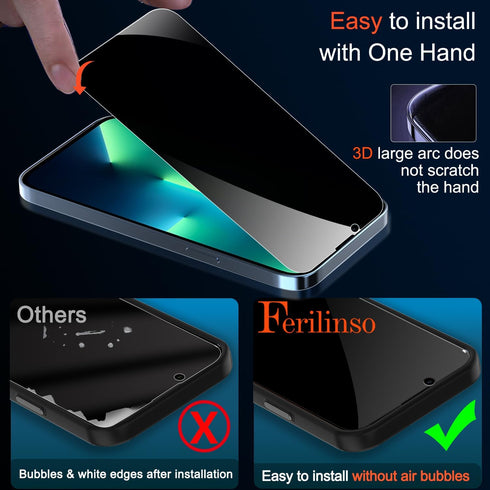 Ferilinso iPhone 13 Pro Privacy Screen Protector 2 Pack, 9H Anti-Spy Tempered Glass, Case Friendly, Easy Install, 5G.